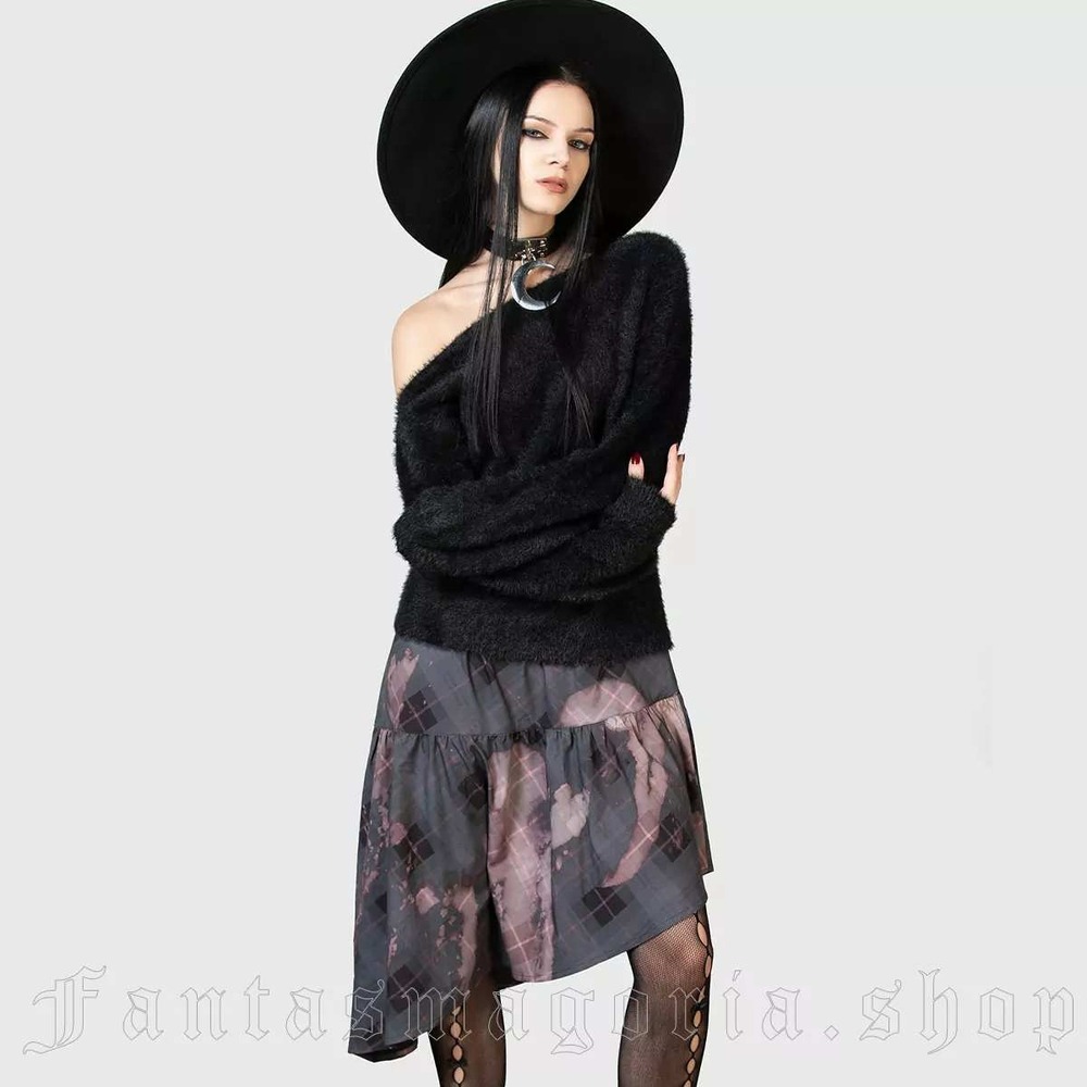 killsta Othalos Ruin Midi Skirt Bleach Argyle Asymmetrical Grunge Goth Grey